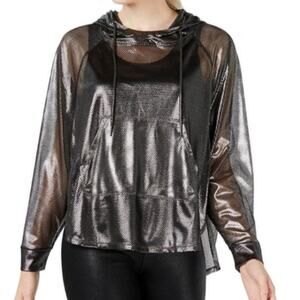 NEW MATERIAL GIRL GUNMETAL SPORT HOODIE ACTIVEWEAR TOP SIZE L